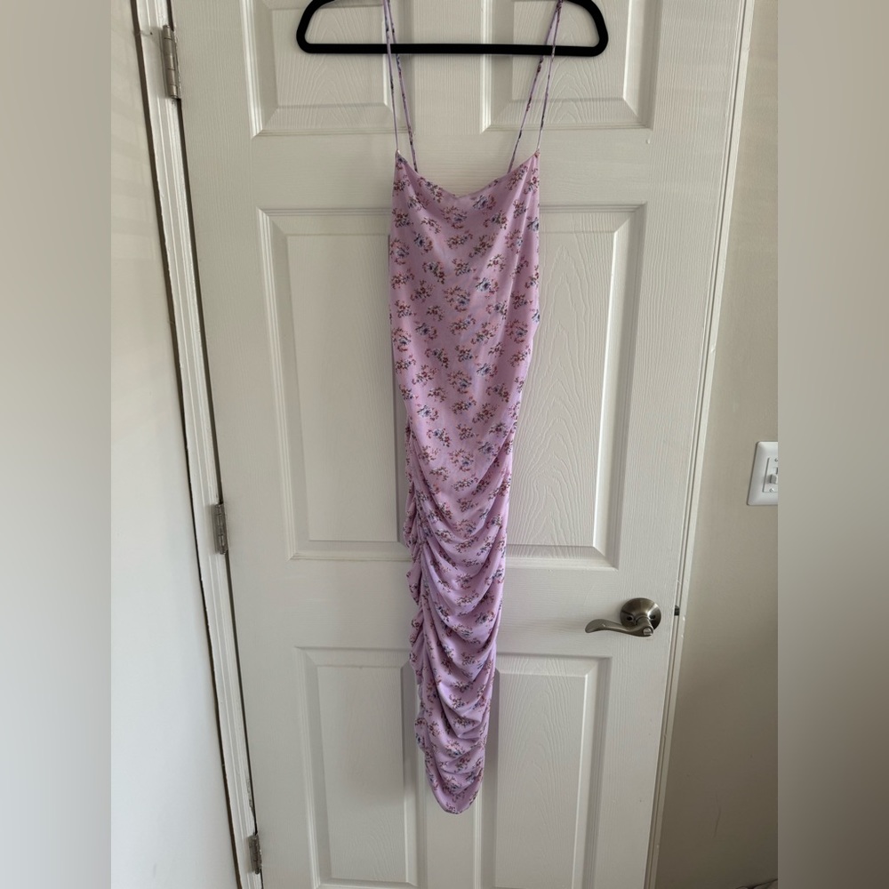 Lilac, floral bodycon midi dress